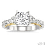 1/3 Ctw Cushion Shape Tri Mount Round Cut Diamond Semi-Mount Engagement Ring in 14K White and Yellow Gold