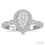 1/2 Ctw Pear Shape Mount Marquise Shank Lovebright Round Cut Diamond Ring in 14K White Gold