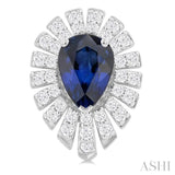 5X3 MM Pear Cut Sapphire and 1/3 Ctw Starburst Round Cut Diamond Precious Stud Earrings in 14K White Gold