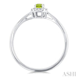 5x3 MM Octagonal Shape Peridot and 1/20 Ctw Single Cut Diamond Halo Semi-Precious Ring in 10K White Gold