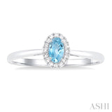 5x3 MM Oval Shape Aquamarine and 1/20 Ctw Single Cut Diamond Halo Semi-Precious Ring in 10K White Gold