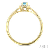 5x3 MM Octagonal Shape Aquamarine and 1/20 Ctw Single Cut Diamond Halo Semi-Precious Ring in 14K Yellow Gold