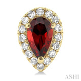 5x3 MM Pear Shape Garnet and 1/8 Ctw Single Cut Diamond Halo Semi-Precious Stud Earrings in 10K Yellow Gold