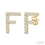 1/10 Ctw Initial 'F' Round Cut Diamond Earrings in 10K Yellow Gold