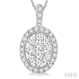 2 Ctw Oval Shape Diamond Lovebright Pendant in 14K White Gold with Chain