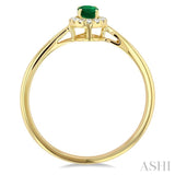 5x3 MM Oval Shape Emerald and 1/20 Ctw Round Cut Diamond Halo Precious Ring in 14K Yellow Gold