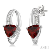 6x6 MM Trillion Cut Garnet and 1/20 Ctw Round Cut Diamond Earrings in 10K White Gold