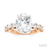 1 1/3 Ctw Oval Shape Emerald and Round Cut Diamond Semi-Mount Engagement Ring in 14K Rose and White Gold