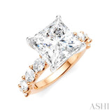 1 1/3 Ctw Princess Shape Oval and Round Cut Diamond Semi-Mount Engagement Ring in 14K Rose and White Gold