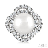 5 MM Cultured Pearl and 1/4 Ctw Round Cut Diamond Petite Fashion Earrings in 10K White Gold