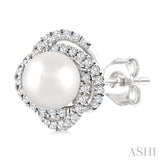 5 MM Cultured Pearl and 1/4 Ctw Round Cut Diamond Petite Fashion Earrings in 10K White Gold