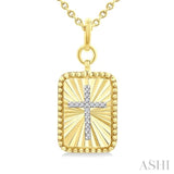 1/20 Ctw Latin Cross Round Cut Diamond Rectangular Fluted Medallion Pendant With Chain in Yellow Gold Vermeil