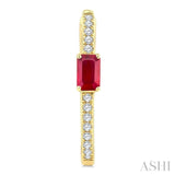 1/5 Ctw Emerald Cut 5X3MM Ruby and Round Cut Diamond Precious Hoop Earrings in 10K Yellow Gold