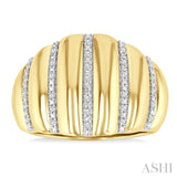 1/10 Ctw Bold Puffed Rib Round Cut Diamond Pirouette Fashion Wide Band in Yellow Gold Vermeil
