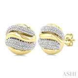 1/10 Ctw Circular Shape Bold Puffed Ribbed Swirl Round Cut Diamond Pirouette Fashion Stud Earrings in Yellow Gold Vermeil