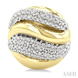 1/10 Ctw Circular Shape Bold Puffed Ribbed Swirl Round Cut Diamond Pirouette Fashion Stud Earrings in Yellow Gold Vermeil