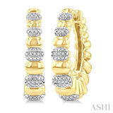1/10 Ctw Bold Puffed Pod Rib Round Cut Diamond Fashion Hoop Earrings in Yellow Gold Vermeil