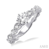 1/2 Ctw Diamond Engagement Ring with 1/4 Ct Round Cut Center Stone in 14K White Gold