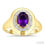 8X6 MM Oval Shape Amethyst and 1/20 Ctw Round Cut Diamond Semi-Precious Ring in Yellow Gold Vermeil