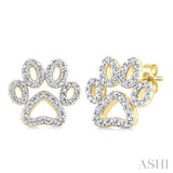 1/20 Ctw Dog Paw Round Cut Diamond Fashion Stud Earrings in Yellow Gold Vermeil