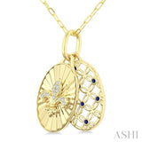 1 MM Round Cut Sapphire and 1/50 Ctw Round Cut Diamond  Fluted fleur De Lis Shaped Precious Pendant with Chain in 10K Yellow Gold