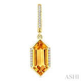 14X6 MM Evoque Gemstones Hexagon Shape Citrine and 1/5 Ctw Round Cut Diamond Semi-Precious Earrings in 14K Yellow Gold