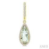 14X6 MM Evoque Gemstones Pear Shape Green Amethyst and 1/3 Ctw Round Cut Diamond Semi-Precious Earrings in 14K Yellow Gold