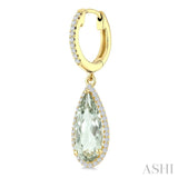 14X6 MM Evoque Gemstones Pear Shape Green Amethyst and 1/3 Ctw Round Cut Diamond Semi-Precious Earrings in 14K Yellow Gold