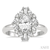 5/8 Ctw Oval Shape Oval, Baguette and Round Cut Diamond Semi-Mount Engagement Ring in 14K White Gold