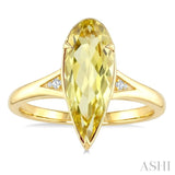 16X6 MM Evoque Gemstones Pear Shape Lemon Quartz and 1/50 Ctw Round Cut Diamond Semi-Precious Ring in 10K Yellow Gold