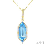 16X6 MM Evoque Gemstones Hexagon Shape Blue Topaz and 1/5 Ctw Round Cut Diamond Semi-Precious Pendant With Chain in 10K Yellow Gold