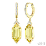 14X6 MM Evoque Gemstones Hexagon Shape Lemon Quartz and 1/6 Ctw Round Cut Diamond Semi-Precious Earrings in 14K Yellow Gold