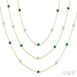 2.90 MM Round Shape Emerald and 2 3/4 Ctw Round Cut Diamond Precious Necklace in 14K Yellow Gold