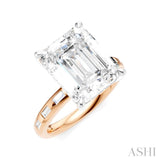 1/3 Ctw Emerald Shape Baguette and Round Cut Diamond Semi-Mount Engagement Ring in 14K Rose and White Gold