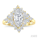 7/8 Ctw Marquise, Pear & Round Cut Diamond Halo Semi Mount Engagement Ring in 14K Yellow Gold