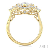 7/8 Ctw Marquise, Pear & Round Cut Diamond Halo Semi Mount Engagement Ring in 14K Yellow Gold
