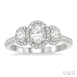 5/8 Ctw Oval Shape Past Present and Future Round Cut Diamond Semi-Mount Engagement Ring in 14K White Gold