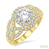 3/4 Ctw Split Criss Cross Shank Round Cut Diamond Semi-Mount Engagement Ring in 14K Yellow and White Gold