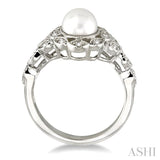 6.5 MM Cultured Pearl and 1/8 Ctw Round Cut Diamond Ring in 10K White Gold
