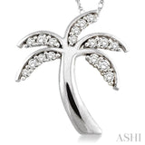 1/4 ctw Palm Tree Round Cut Diamond Pendant in 14K White Gold with Chain