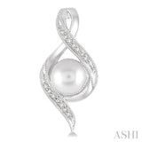 6.5 MM Round Shape Cultured Pearls and 1/20 Ctw Round Cut Diamond Earrings in Sterling Silver