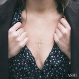 1/10 Ctw Round Cut Diamond Draped Cross Charm Pendant With Chain in 10K Yellow Gold