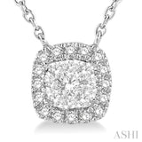 1/6 ctw Cushion Shape Lovebright Diamond Pendant With Chain in 14K White Gold