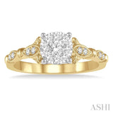 1/2 Ctw Marquise Shank Circular Mount Lovebright Round Cut Diamond Ring in 14K Yellow and White Gold