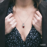 7x7 MM Heart Shape Garnet and 1/20 Ctw Single Cut Diamond Semi-Precious Pendant in 10K White Gold with Chain
