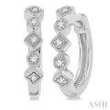 1/10 Ctw Circular & Rhombus Mount Round Cut Diamond Huggie Petite Earrings in 10K White Gold
