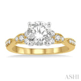 1/4 Ctw Carved Shank Round Cut Diamond Semi Mount Engagement Ring in 14K Yellow and White Gold