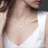 6 MM Round Shape Cultured Pearl and 1/50 Ctw Round Cut Diamond Petite Fashion Pendant With Chain in 10K Yellow Gold