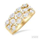1 1/2 Ctw Triple Row Multi-Cut Diamond Fashion Band in 14K Yellow Gold