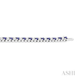 2.5 MM Sapphire and 1 1/2 ctw Round Cut Diamond Square Box Link Precious Tennis Bracelet in 14K White Gold